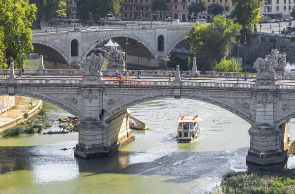 Rome, Italy - August 2017: View on Sant'Angelo bridge