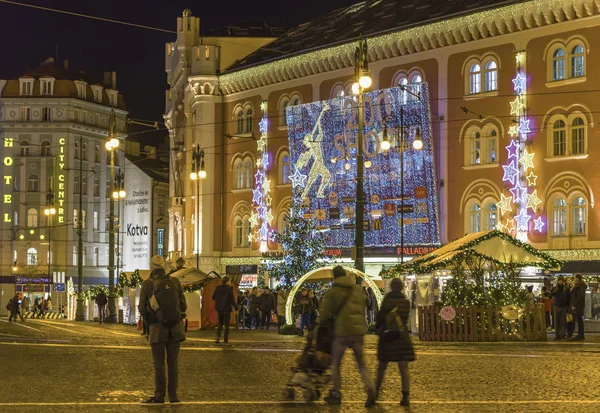 Street View Center Prague Night — Stock Photo, Image