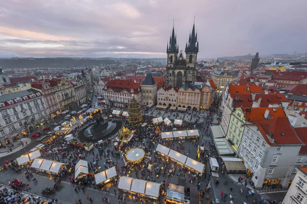 Günbatımında Prag Hava Manzarası — Stok fotoğraf