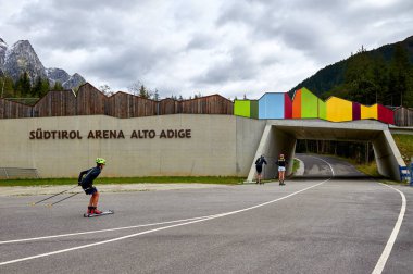 Anterselva, Italy - October 2018: Visiting Antholz biathlon arena clipart