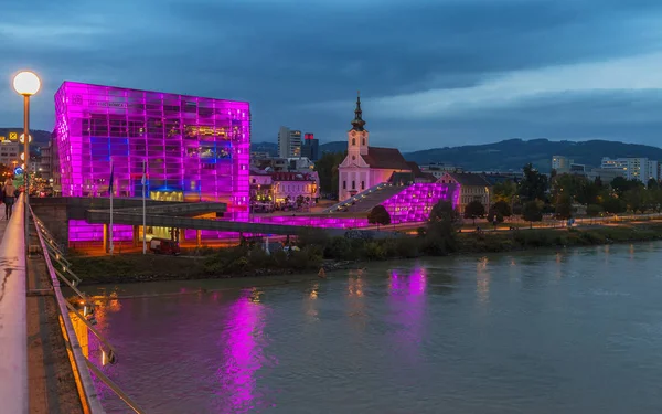Linzer Stadt Ufer Der Donau Nachtsicht — Stockfoto