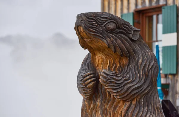 Marmot Wooden Statue Grossglockner Alpine Road —  Fotos de Stock