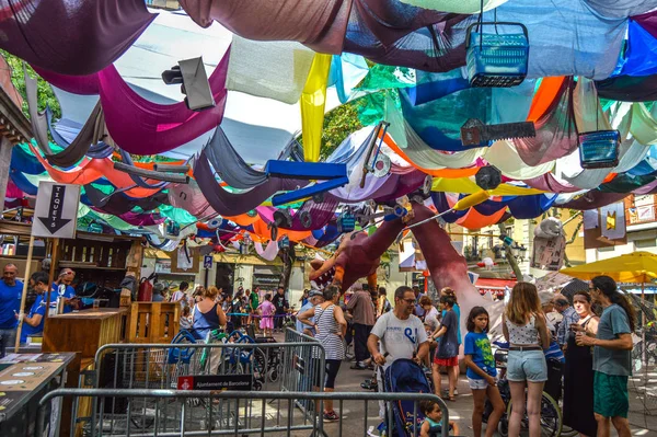 Fiesta Major Gracia Placa Vila Gracia Barcelona Spanien August 2019 — Stockfoto