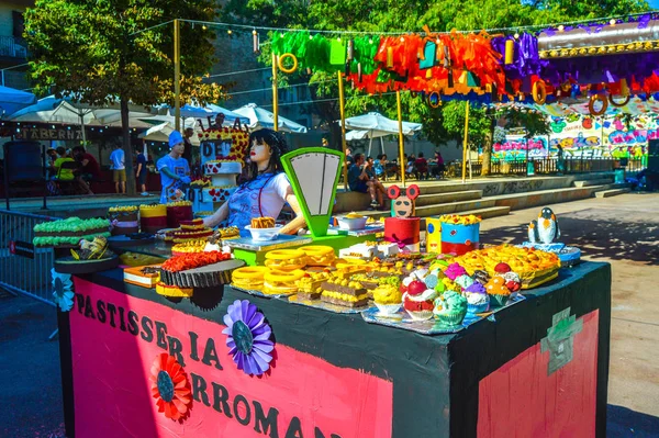 Fiesta Major Gracia Placa Poble Romani Barcelona España Agosto 2019 — Foto de Stock