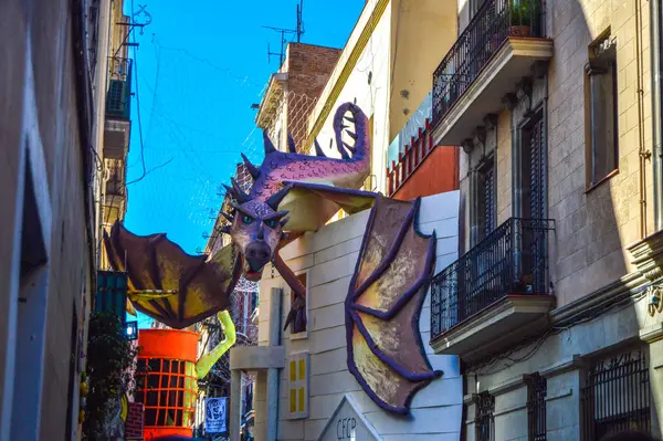 Fiesta Major Gracia Carrer Progres Barcelona Spanje Augustus 2019 Versierde — Stockfoto