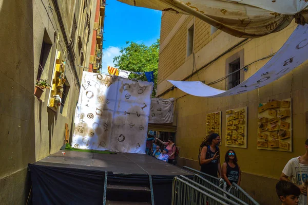 Fiesta Major Gracia Carrer Mozart Βαρκελώνη Ισπανία Αύγουστος 2019 Διακοσμημένοι — Φωτογραφία Αρχείου