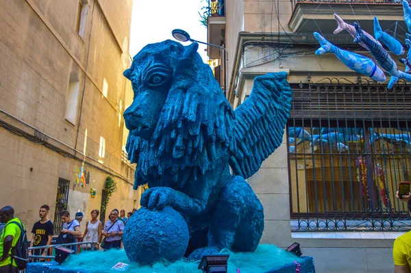 Fiesta Major Gracia Carrer Llibertat Barcelona Spanien Augusti 2019 Dekorerade — Stockfoto