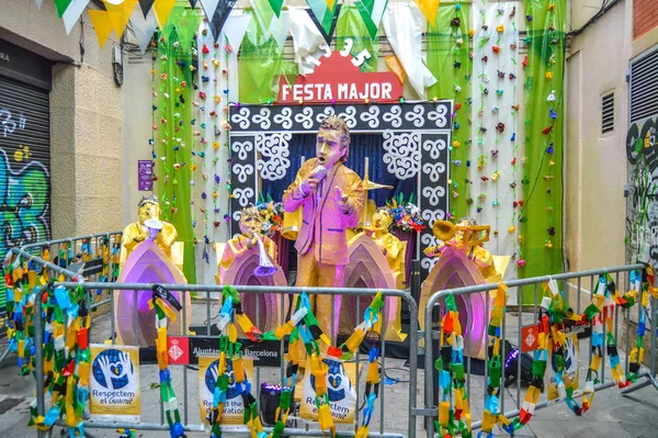 Fiesta Major Gracia Carrer Ciudad Real Barcelona Spanya Ağustos 2019 — Stok fotoğraf