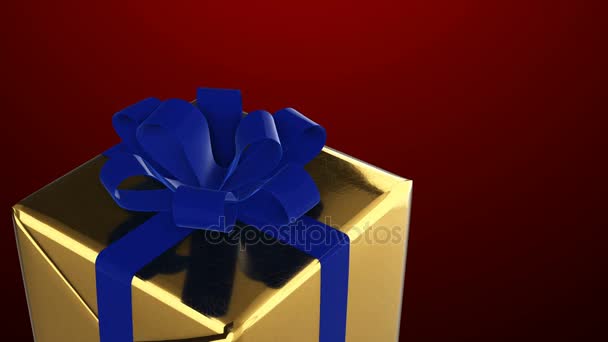 Año Nuevo Navidad Cajas Regalo Oro Con Lazo Cinta Azul — Vídeos de Stock