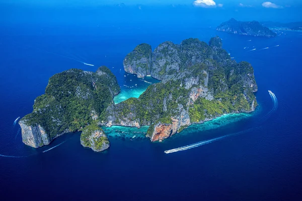 Luftaufnahme Der Insel Phi Phi Leh Mit Maya Bay Und — Stockfoto
