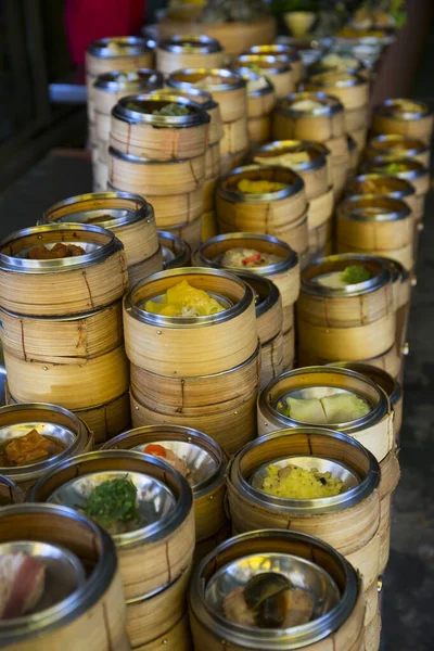 Dim Sum Bambu Ångbåt Kinesisk Mat — Stockfoto