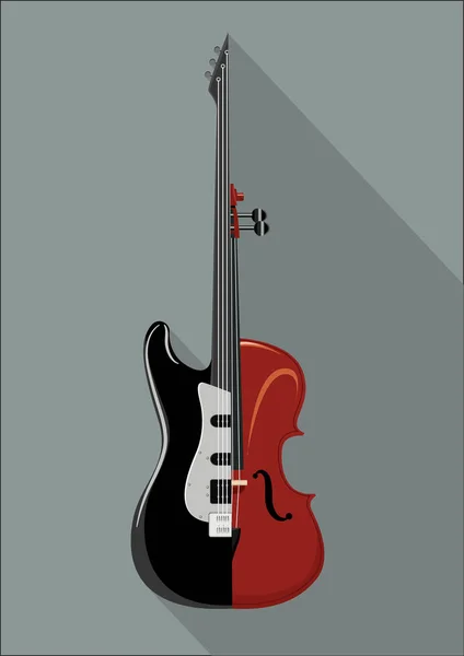 Rock guitar and violin. Isolated musical instrument on white background. Classic and Rock concept. Vector illustration — Stock Vector