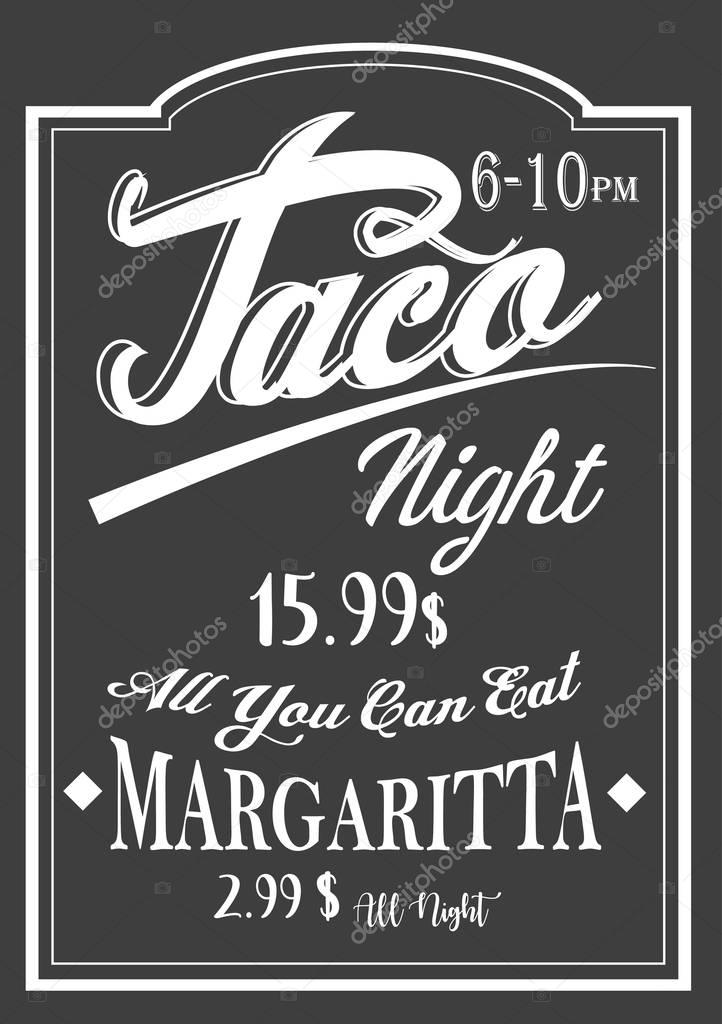 Authentic Vintage Style Taco Night lettering chalkboard design