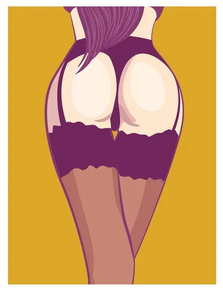 Womens beautiful ass in panties. Sexy legs in stockings. The view from the back. Vector illustration. — Stock vektor