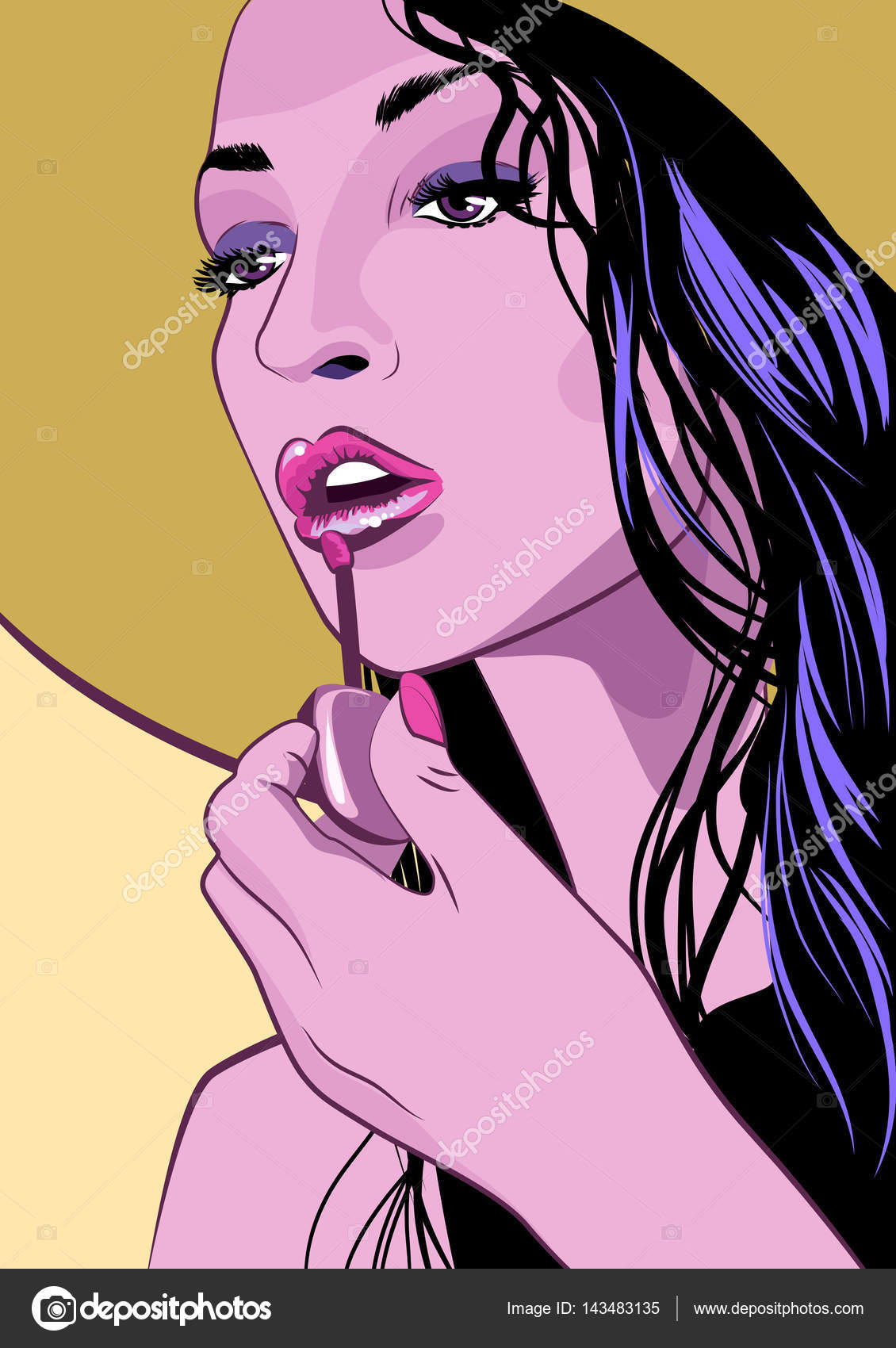 Girl And Make Up Apply Lipstick Vector Illustration Stock Vector Image By C Vkatrevich 143483135