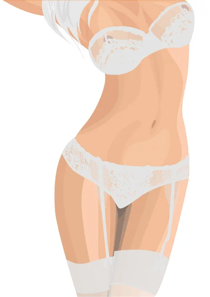 Vacker ung kvinna kropp i sexiga vita underkläder. — Stock vektor