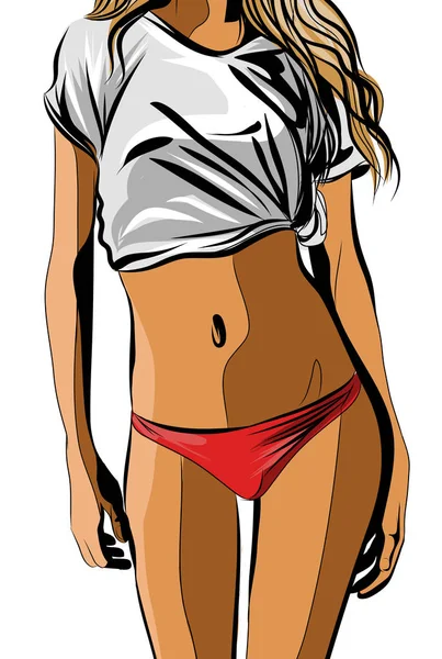 Schöne junge Mädchen Modell für Design. Fitness sexy Körper. Vektorillustration — Stockvektor