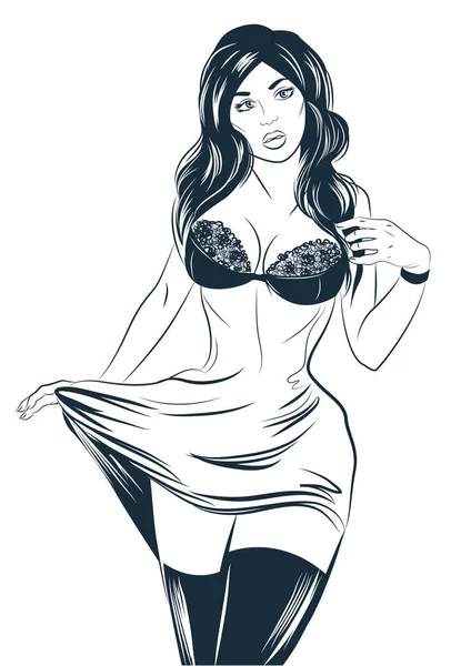 Mulher de moda bonita em dragas. Desenho manual. Ilustração vetorial . —  Vetores de Stock