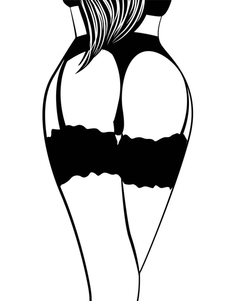 Mujer hermoso culo en bragas. Sexy piernas en medias. La vista desde atrás. Ilustración vectorial . — Vector de stock