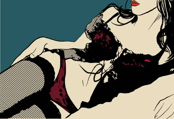 Menina sexy em lingerie e meias Vector ilustração — Vetor de Stock