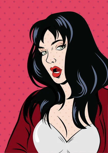 Ilustración de una mujer de arte pop en rojo. vector — Vector de stock