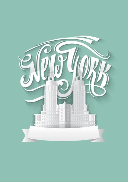 New york city. NY logo isolated. NYC label or logotype. Vintage paper style badge calligraphy. — Stock Vector