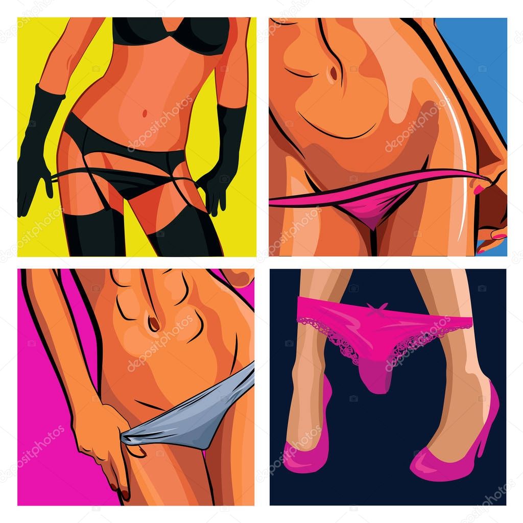 Set of women dropped down sexy panties. Vector illustration