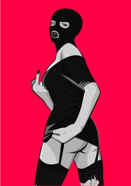 Gangster kız. Güzel genç kentsel kız siyah maske. Bayan vektör çizimleri. Pop Art comic stili.