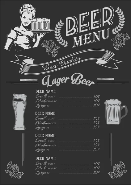 Vintage křídou nakreslený pivo menu design. Menu restaurace. — Stockový vektor