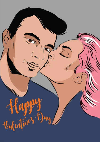 Romantic Couple. Happy valentines day. Vector illustration — Stock Vector