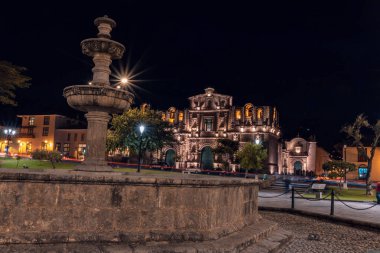 Night of the pool and the Main Square of Cajamarca Peru clipart