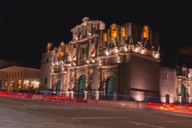 Night of the ancient cathedral of Cajamarca Peru clipart