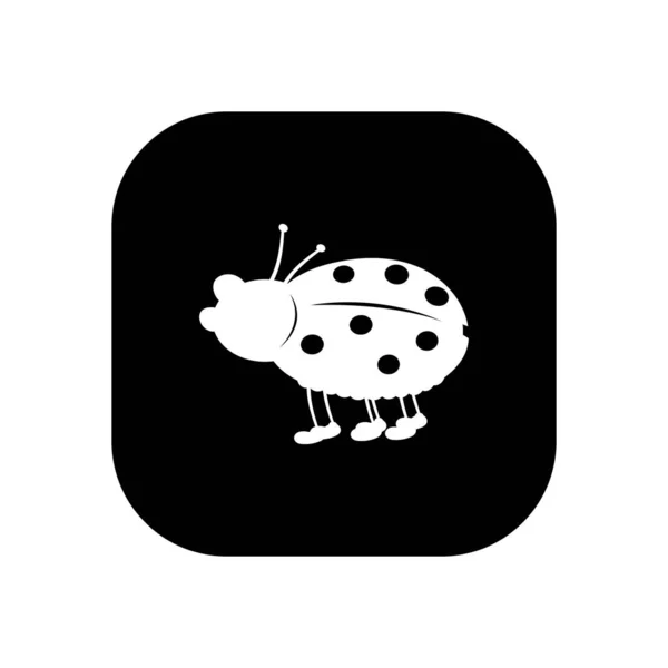 Lieveheersbeestje - vector logo icoon voor web. Wit op zwart. Minimalistische cartoon stijl. — Stockvector