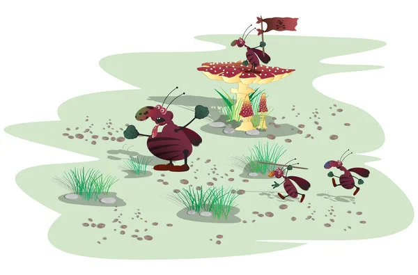 Cucarachas malvadas rayadas huyen al ataque. La escena de la batalla. Dibujos animados ilustración . — Archivo Imágenes Vectoriales