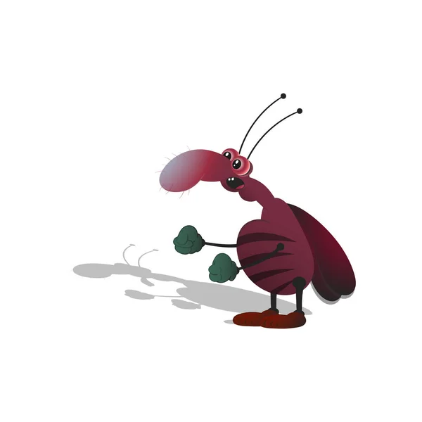 Çizgi film şeritli hamamböceği, şişkin gözlü. Beyaz arkaplanda gölgesi olan izole bir illüstrasyon..