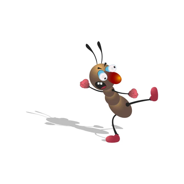 Pequenas lutas de formigas marrons de desenhos animados e chutes no estilo da arte marcial. Isolado em um fundo branco com uma sombra . — Vetor de Stock