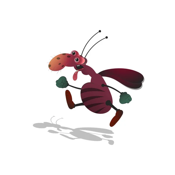 Lopende cartoon gestreepte kakkerlak met uitpuilende ogen. Geïsoleerde illustratie op een witte achtergrond met een schaduw. — Stockvector