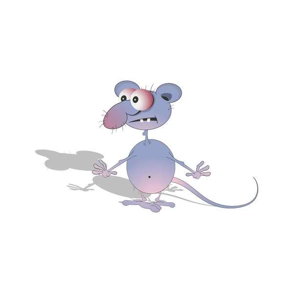 Μικρό λεπτό, μεγαλομάτικο ποντίκι. Σύμβολο του 2020. Εικονογράφηση διανύσματος σε λευκό φόντο. Γελοιογραφία με θέμα το νέο έτος. — Διανυσματικό Αρχείο