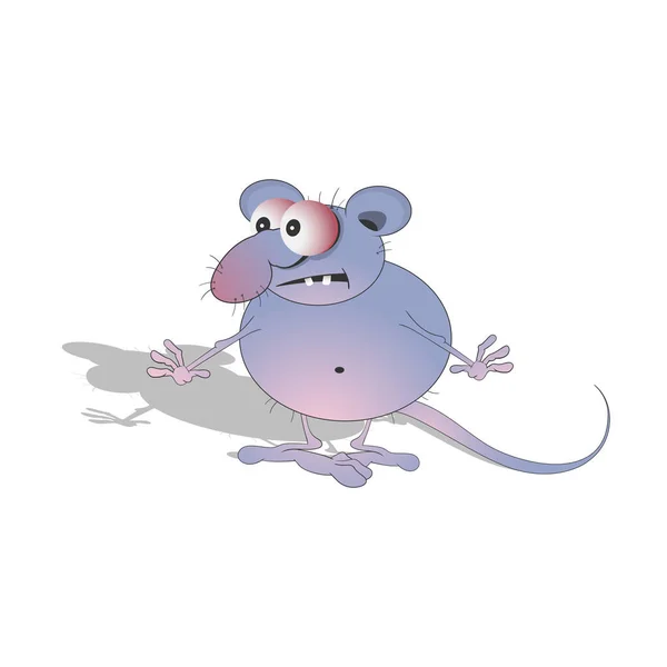 A little fat, big-eyed mouse. Symbol of 2020. Vector illustration on a white background. Cartoon caricature on the theme of the new year. — Stock Vector