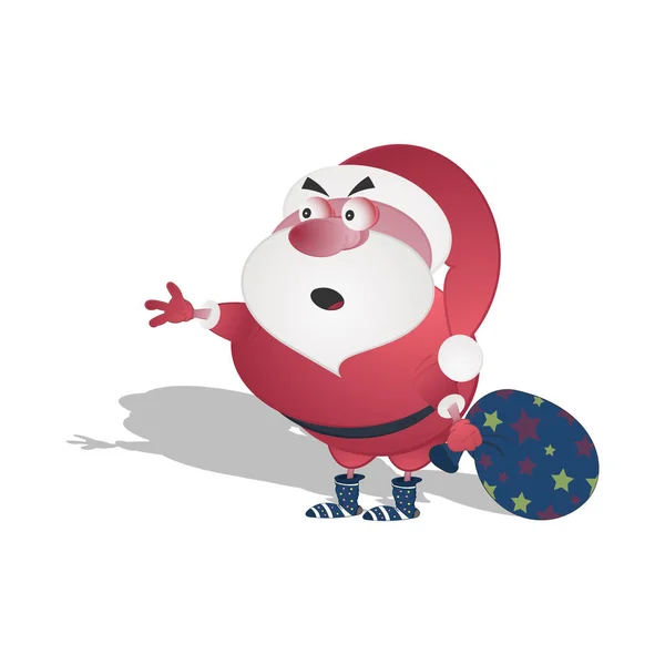 Mikulás egy zsák ajándékkal. Vektor illusztráció fehér háttérrel. Rajzfilm karikatúra témája az új év és a karácsony. — Stock Vector