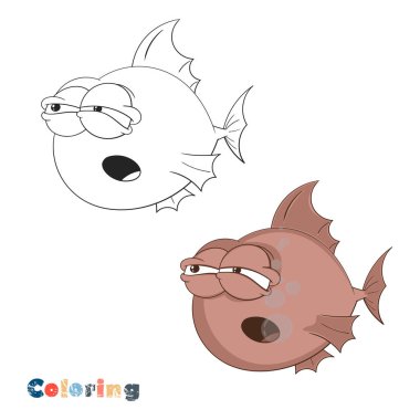 Büyük uyuyan balık. Beyaz izole edilmiş arkaplanda renk resimlemesi ile balıkçılık teması üzerine vektör renklendirmesi.