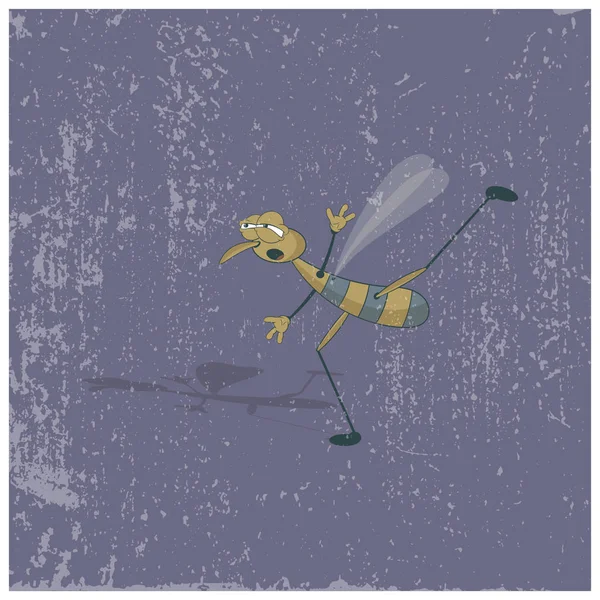 Tanzender Wasserläufer auf farbigem Hintergrund mit abgenutzter Textur. Vektorillustration. — Stockvektor