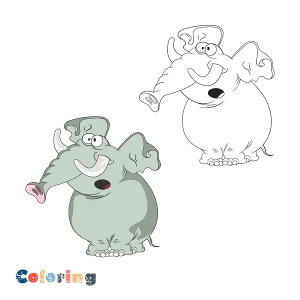 Elefante engraçado dos desenhos animados. Ilustração vetorial para colorir com ilustração colorida . — Vetor de Stock