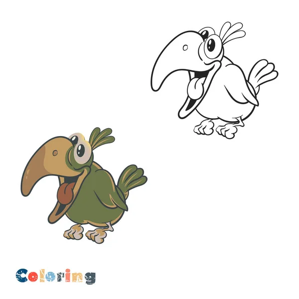 Papagaio dos desenhos animados. Livro de colorir vetorial com exemplo de cor . —  Vetores de Stock