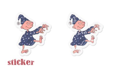 Uyurgezer karikatür karakteri rüyasında yürüyor. Yapıştırma biçiminde vektör illüstrasyonu.