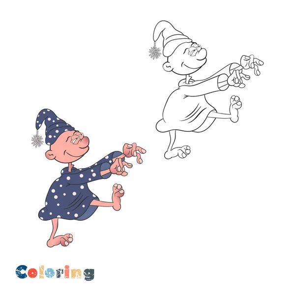 Personagem de desenhos animados que sofrem de sonambulismo caminha em um sonho. Ilustração vetorial para colorir com ilustração colorida . — Vetor de Stock