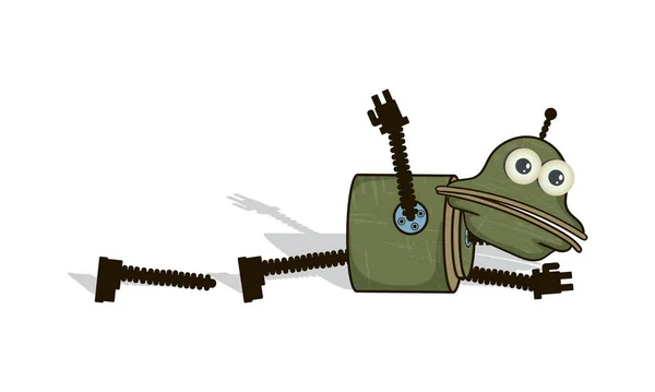 Cartoon groene gebroken robot in retro stijl. Vector illustratie op een witte achtergrond met schaduw. — Stockvector