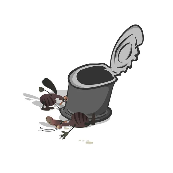 ゴキブリとブリキ缶は漫画風ですベクターイラスト. — ストックベクタ