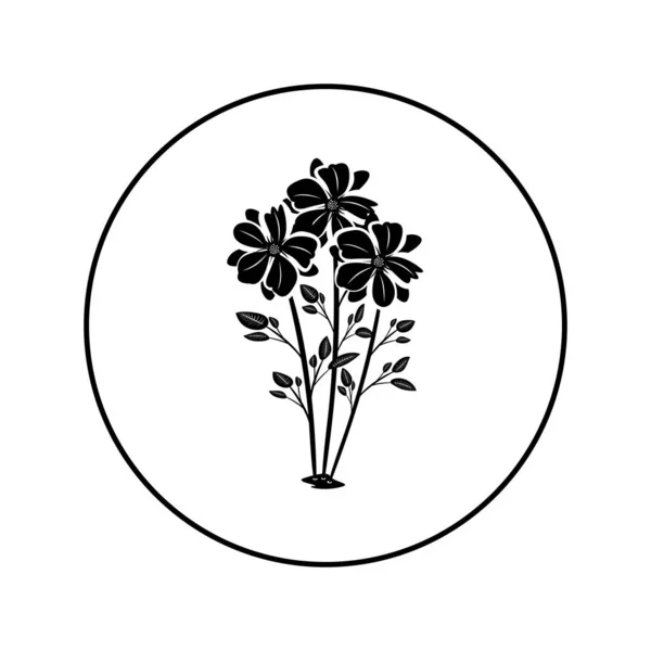Букет квітів. Векторна ілюстрація у вигляді круглої чорно-білої піктограми для вебсайтів . — стоковий вектор