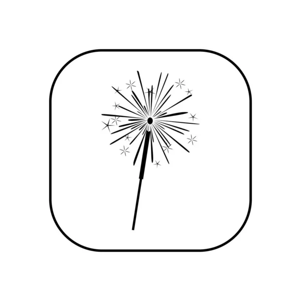 Sparkler. Illustrazione vettoriale sotto forma di icona quadrata in bianco e nero per i siti web . — Vettoriale Stock